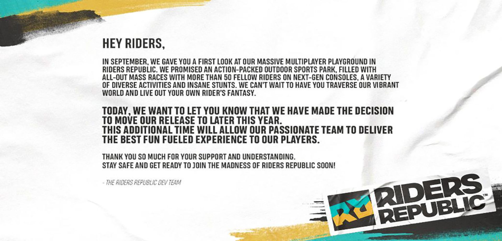اطلاعیه تأخیر بازی Riders Republic 