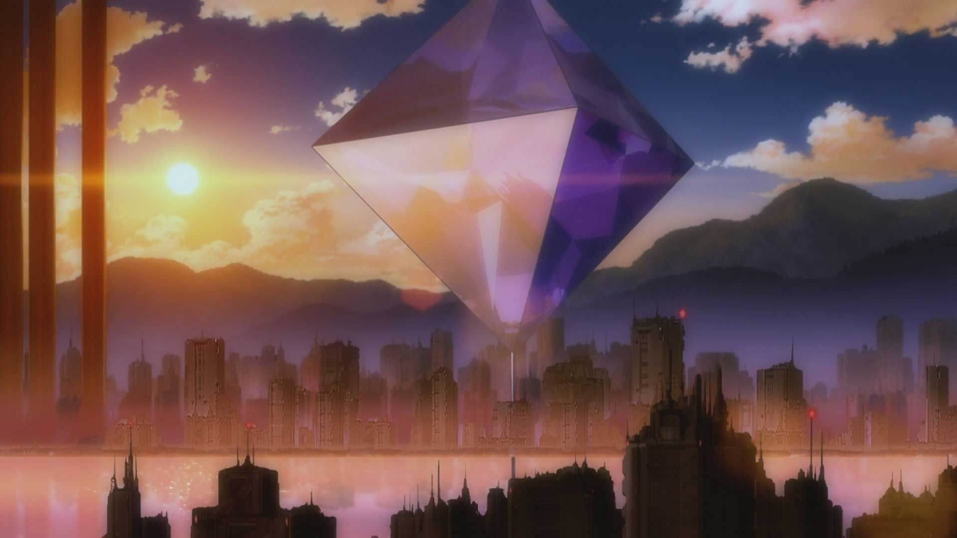 شی کریستال مانند عظیم مقابل نور آفتاب در انیمه Neon Genesis Evangelion