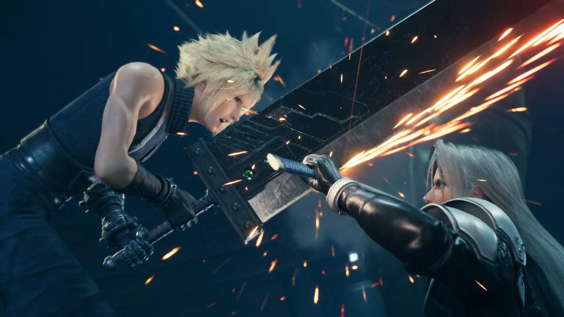کلود در حال نبرد با سفیروث در Final Fantasy 7 Remake