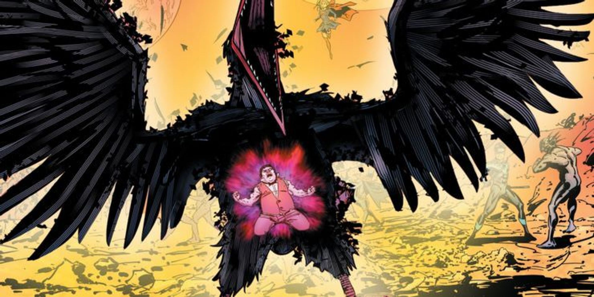 شخصیت پنگوئن/آزوالد کابلپات در حال تبدیل شدن به یک کلاغ غول پیکر