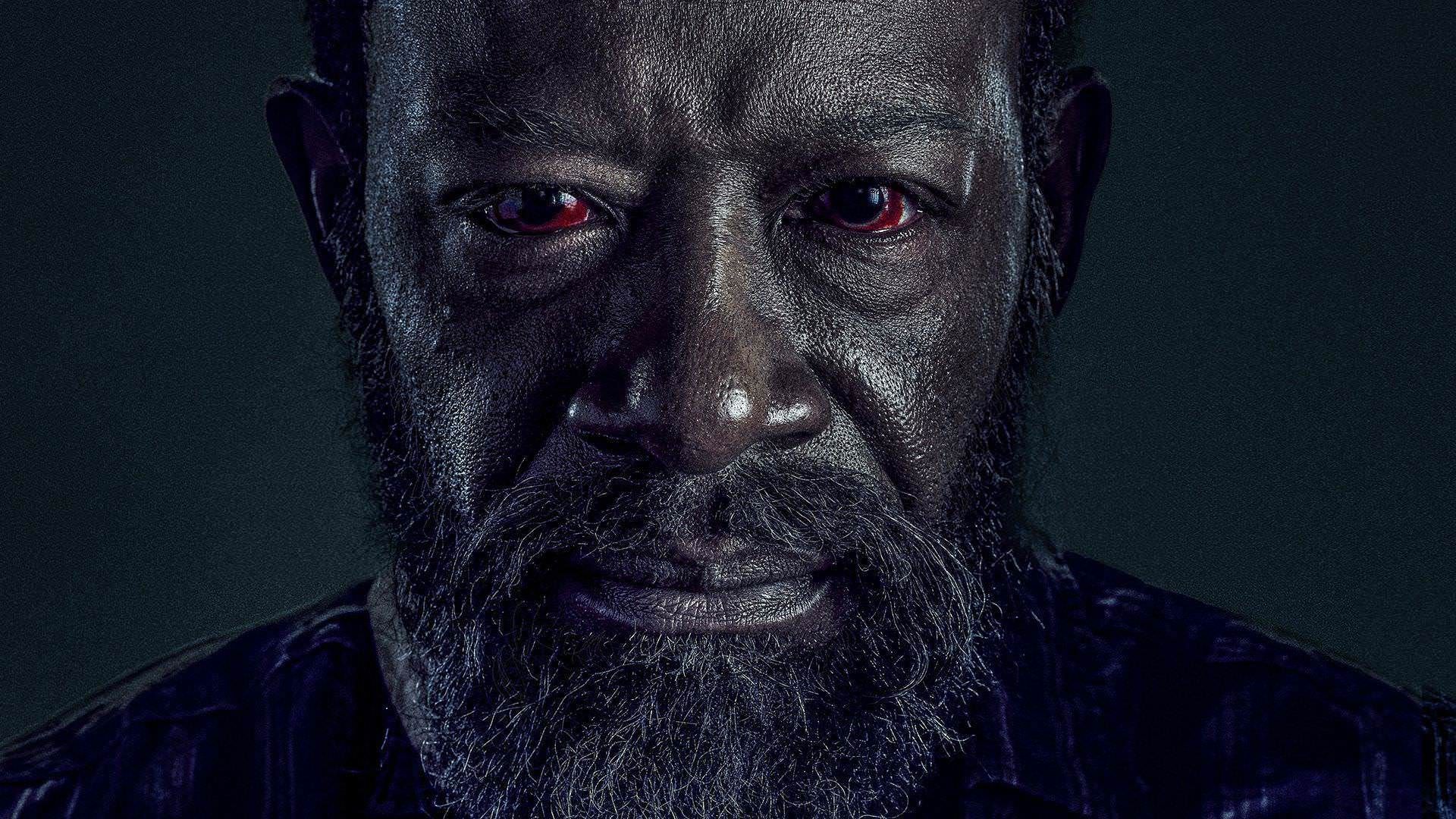 مورگان با چشمانی خون آلود در پوستر فصل ششم سریال Fear the Walking Dead