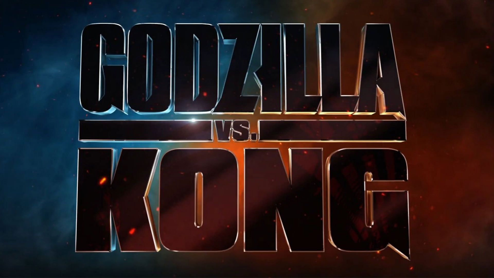 لوگو رسمی فیلم Godzilla vs. Kong با رنگ های آبی و قرمز در بک گراند
