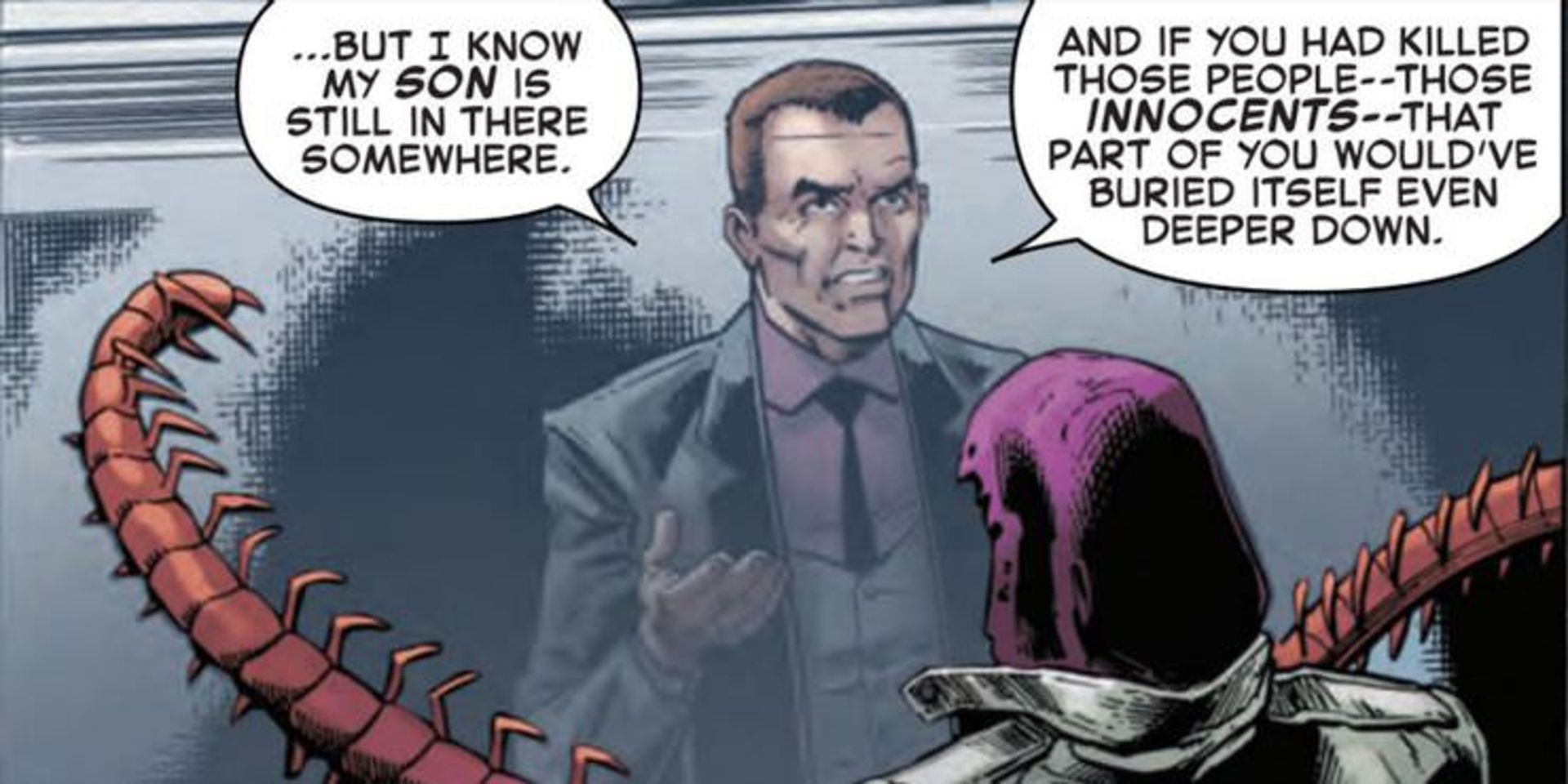 نورمن آزبورن در حال صحبت کردن با کیندرد یا همان هری آزبورن