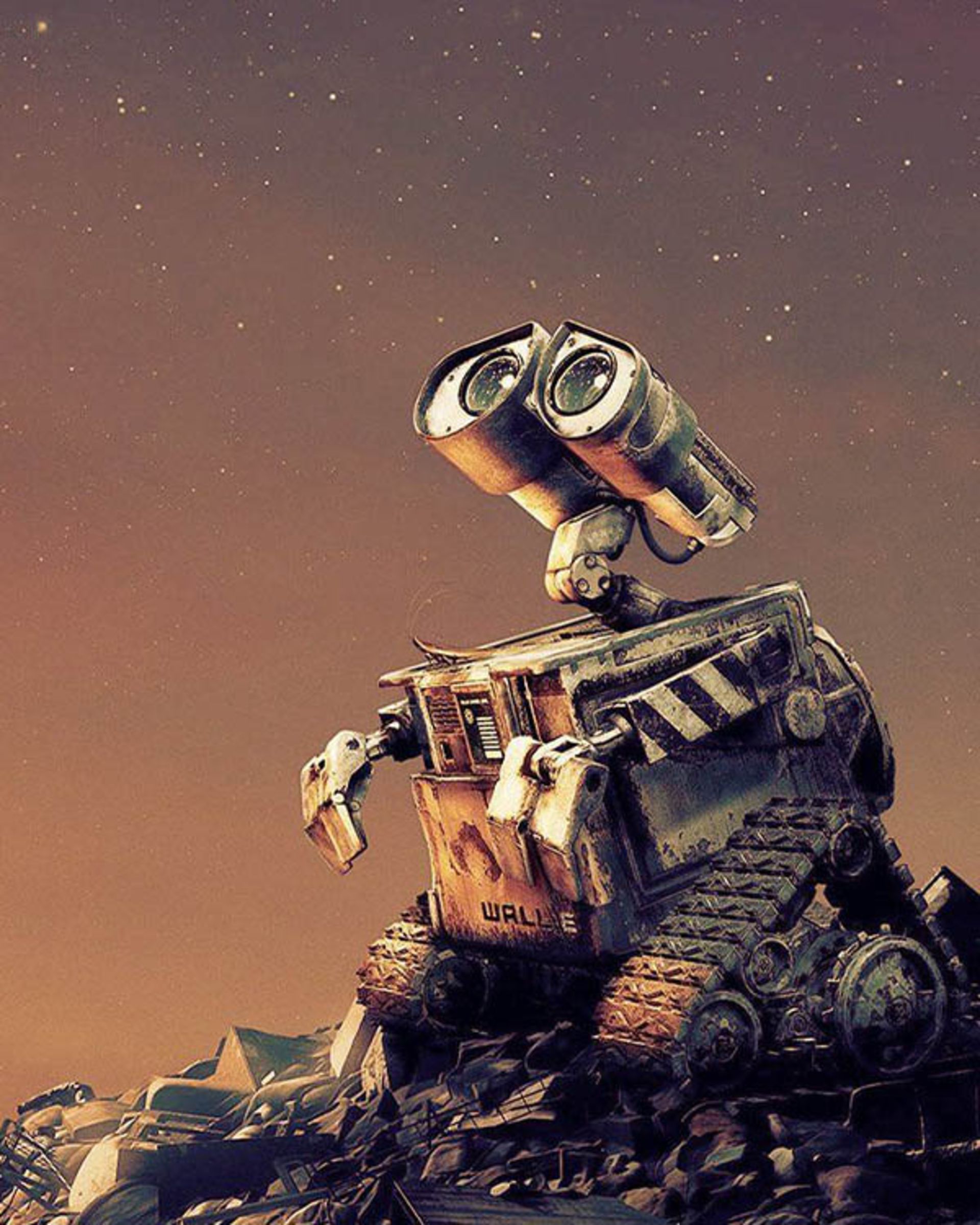 شخصیت wall-e درحال نگاه کردن به آسمان