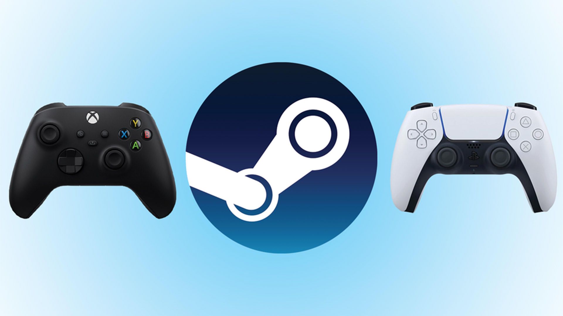 کنترلر ایکس باکس سری ایکس و پلی استیشن 5 درکنار لوگو استیم / Steam