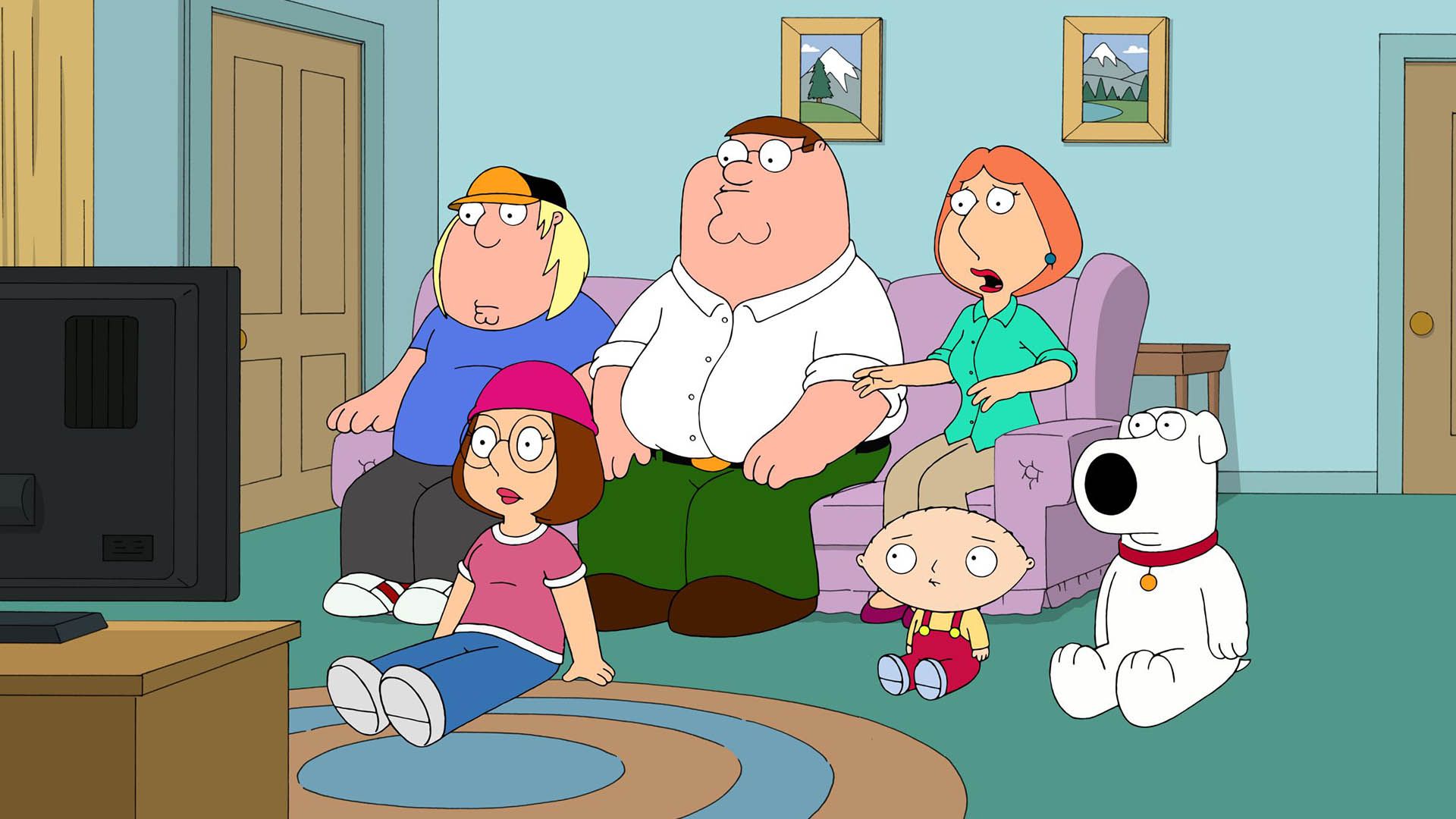 شخصیت‌های اصلی سریال Family Guy درحال تماشا کردن تلویزیون