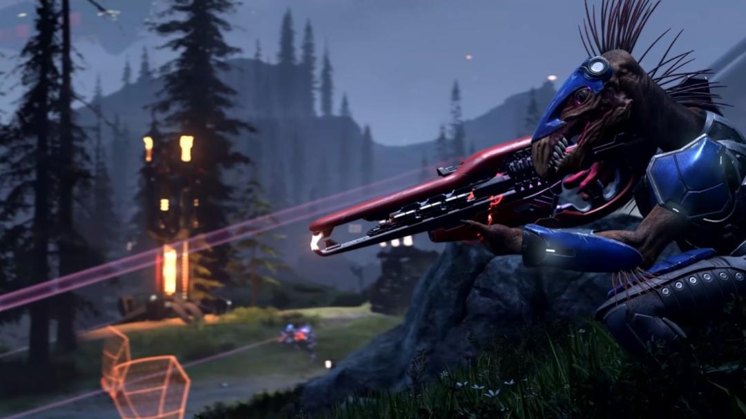 کاراکتر Halo Infinite در حال تیراندازی با اسنایپر
