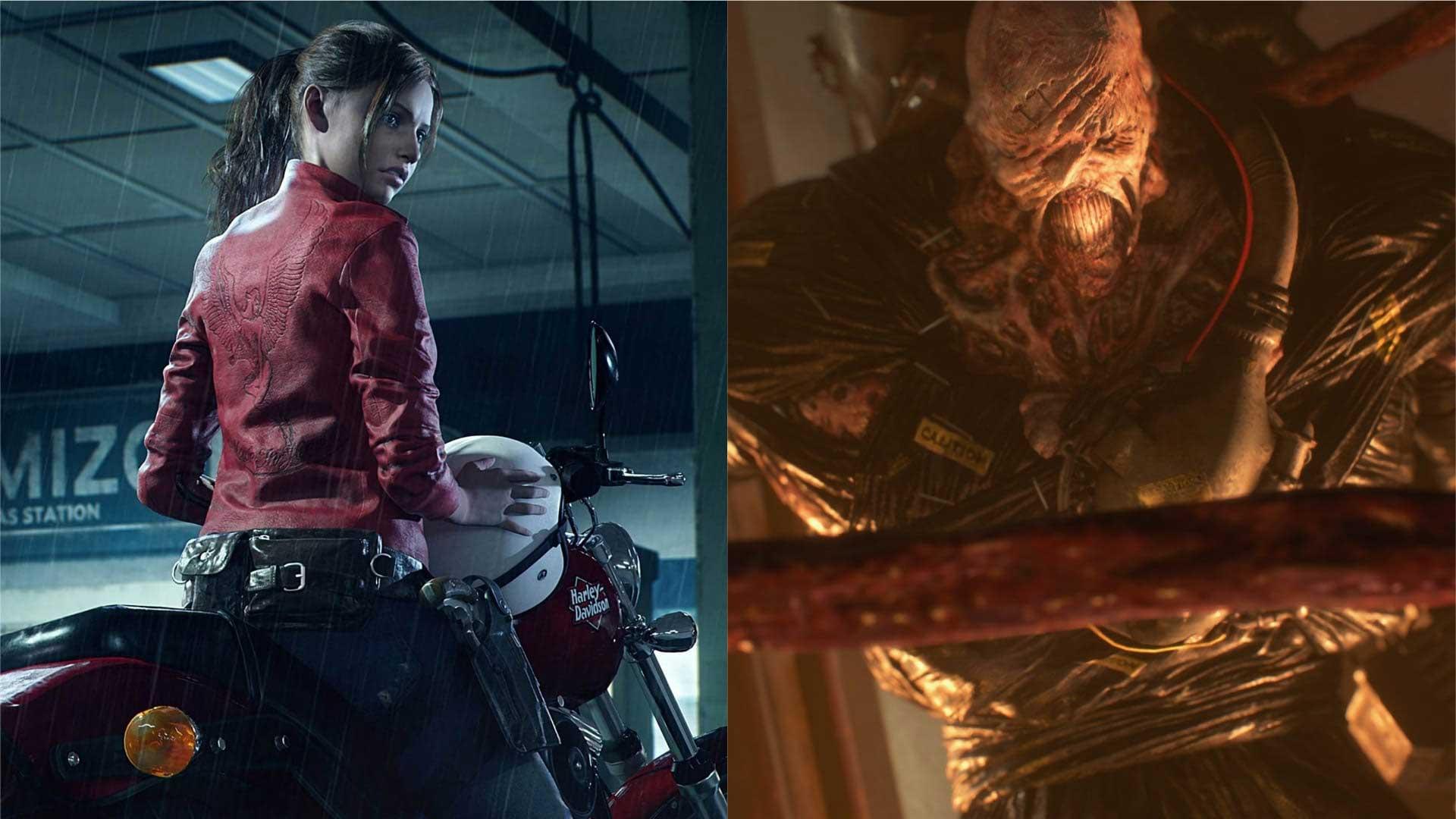 کلر ردفیلد سوار موتور در ریمیک بازی Resident Evil 2 و نمسیس در ریمیک بازی Resident Evil 3 کپکام