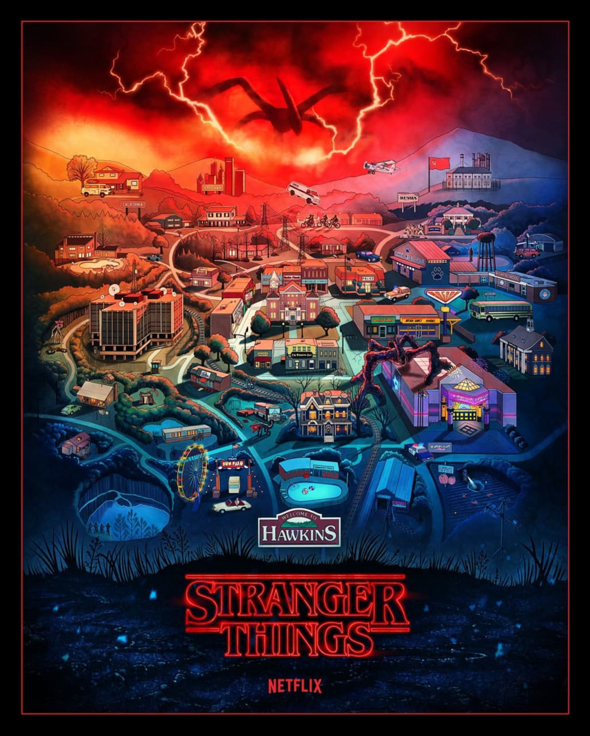 نقشه هاوکینز و محل اتفاقات سه فصل اول سریال Stranger Things