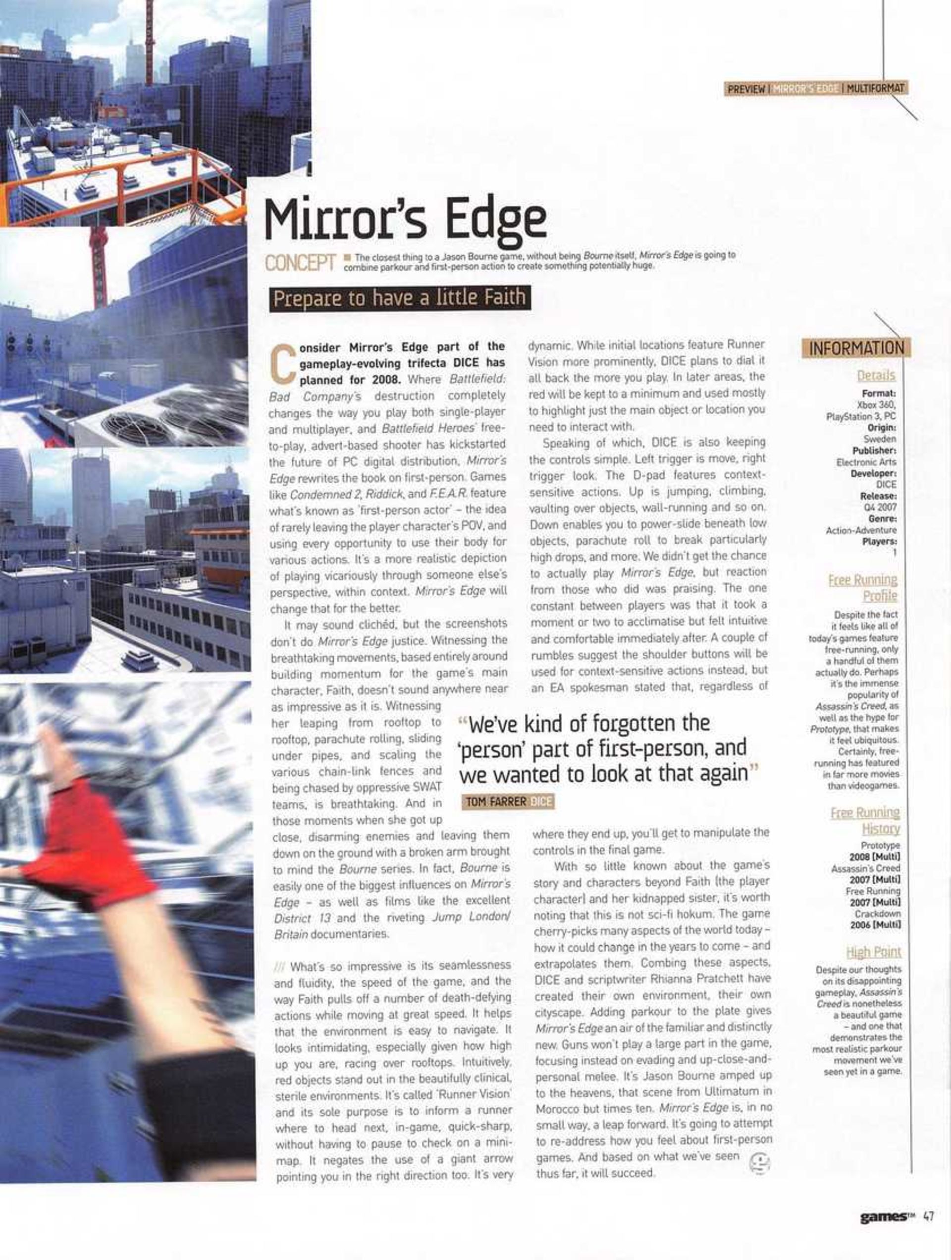 بازی Mirror's Edge در مجلات