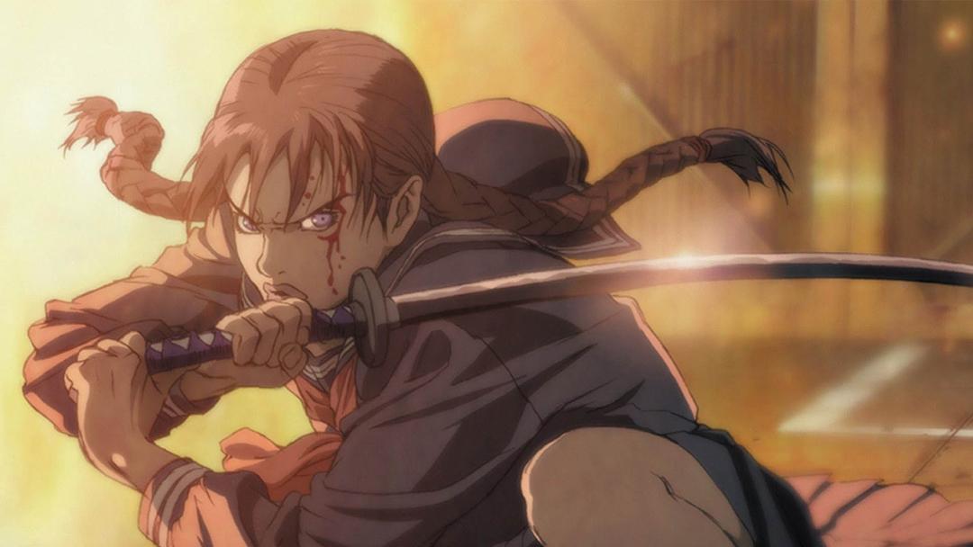 شخصیت اصلی انیمه Blood: The Last Vampire درحال مبارزه با شمشیر