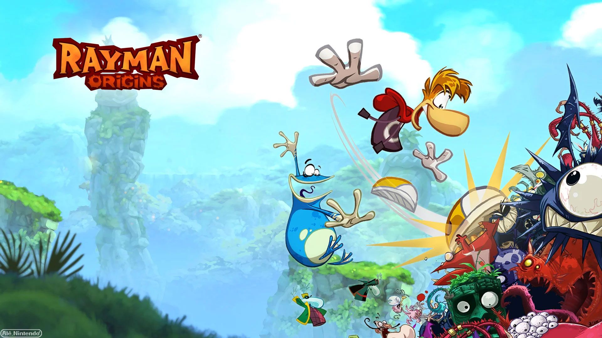 شخصیت‌های Rayman Origins در حال نبرد با دشمنان