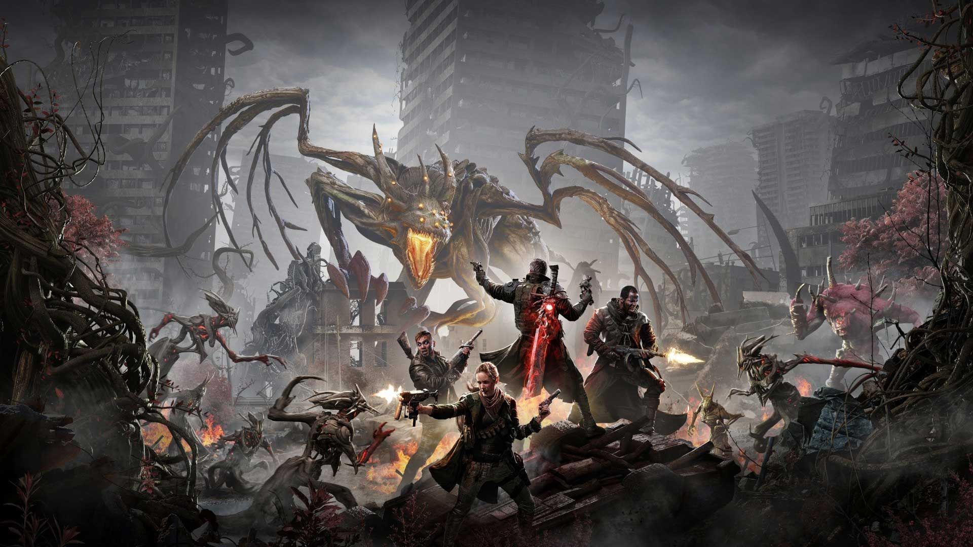 نبرد شخصیت ها با هیولا غول پیکر در بازی Remnant: From the Ashes
