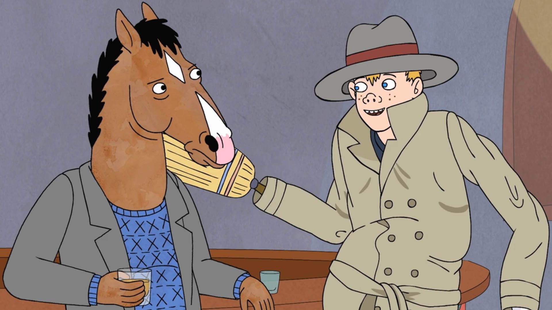 شخصیت وینسنت بالغ درکنار بوجک در سریال BoJack Horseman