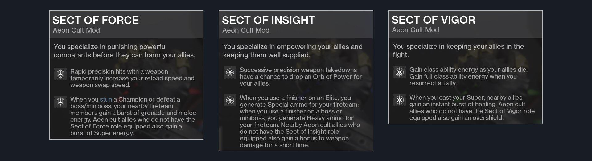 مادهای فرقه‌ Aeon از بازی Destiny 2