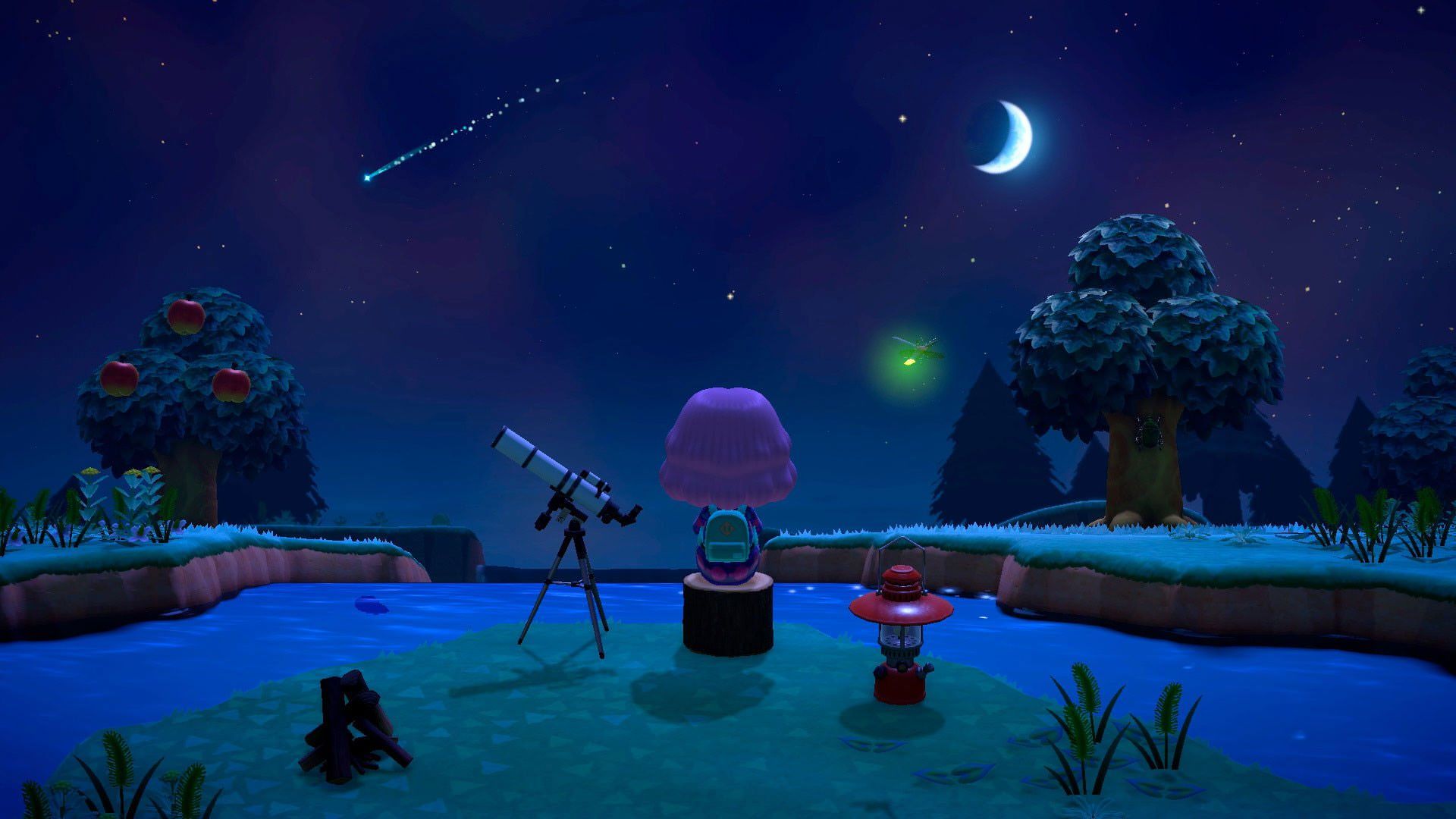 کاراکتر Animal Crossing New Horizons در حال تماشای ماه