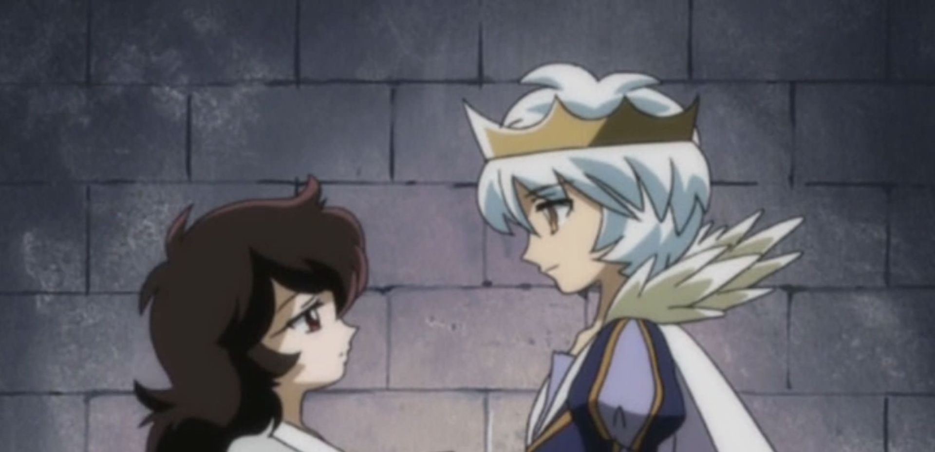 دو شخصیت در حال نگاه کردن دوستانه به یکدیگر در انیمه Princess Tutu