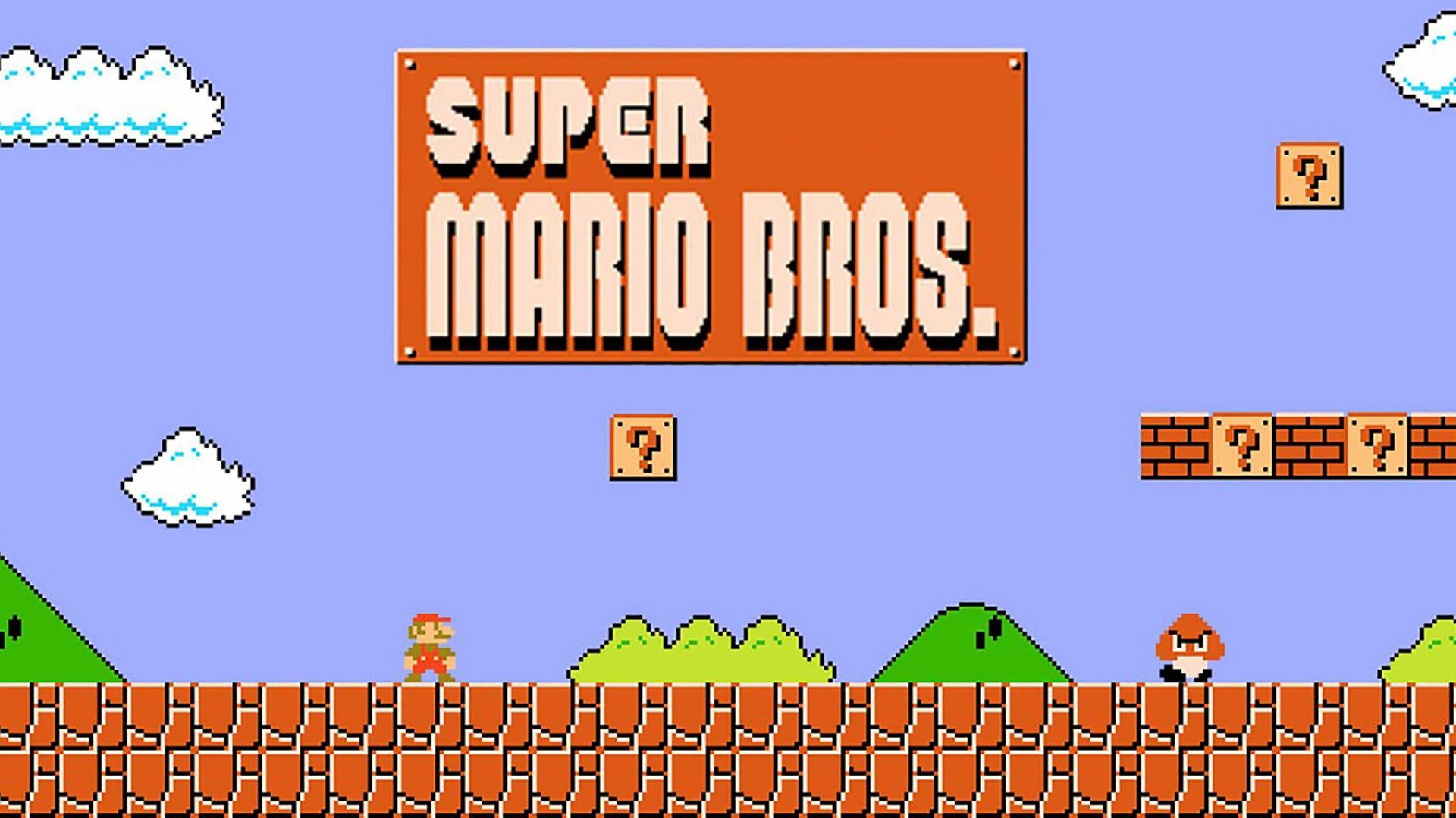 ماریو در قسمتی از محیط بازی پلتفرمر Super Mario Bros