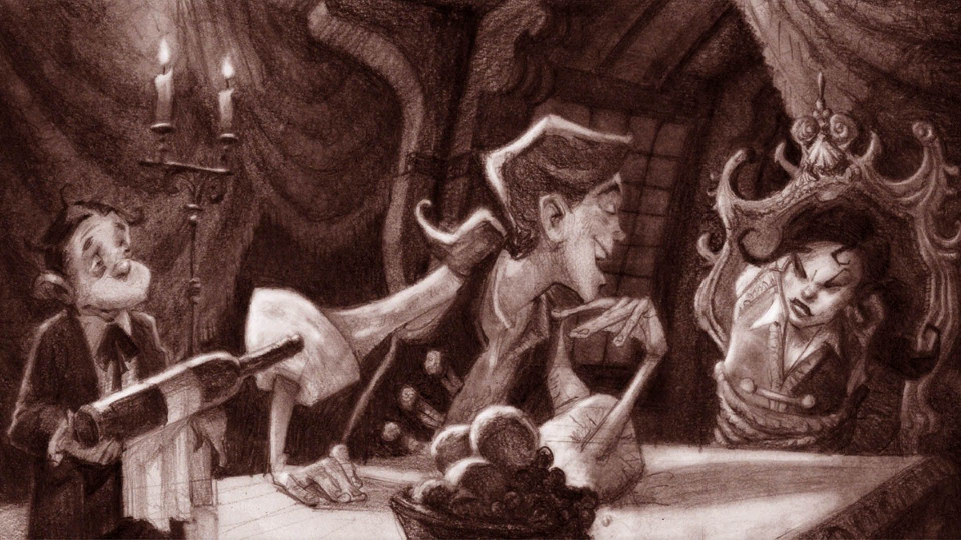 گای‌براش و الین در انیمیشن سینمایی The Curse of Monkey Island