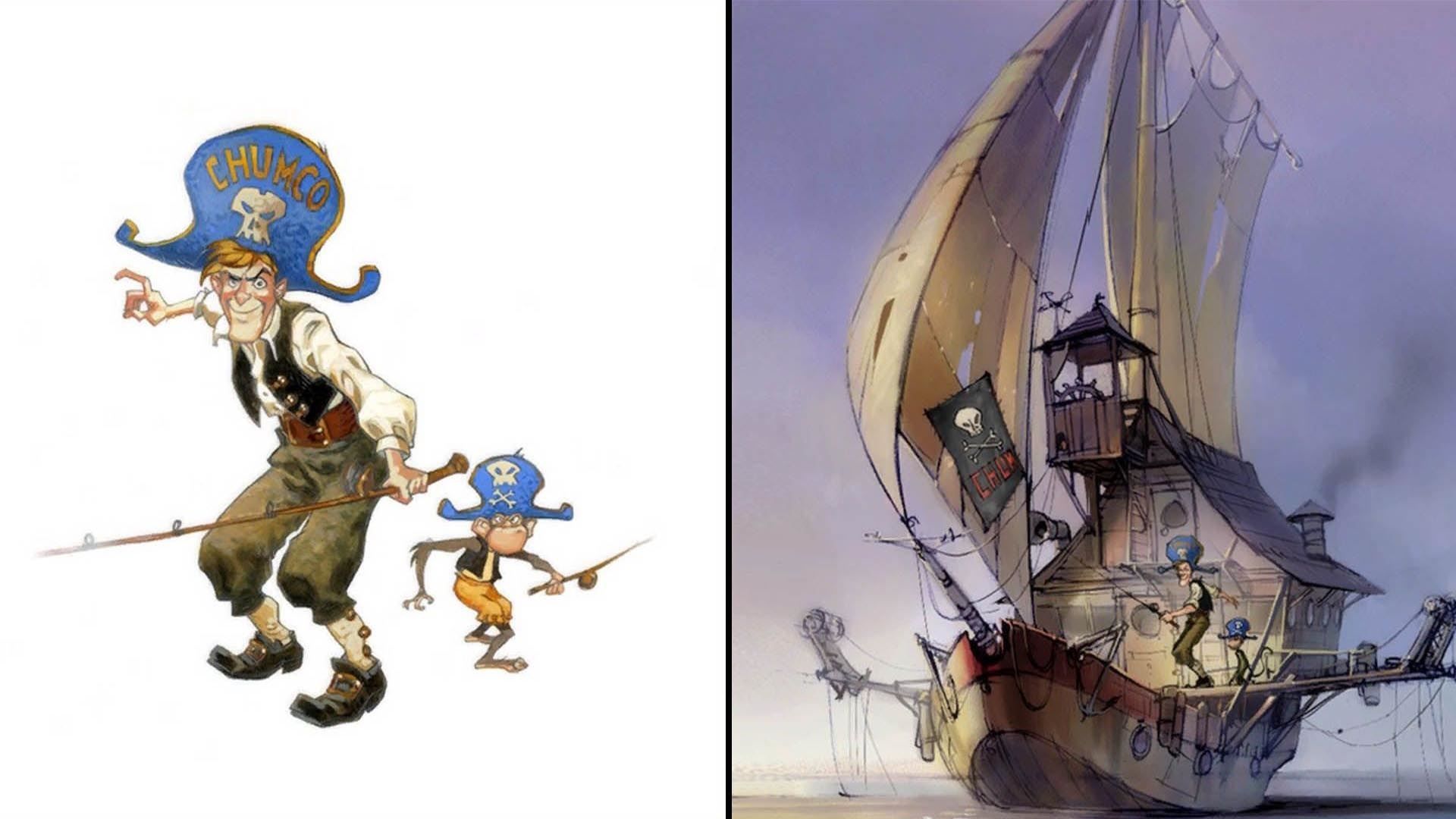 گای‌براش، میمون و کشتی در انیمیشن سینمایی The Curse of Monkey Island