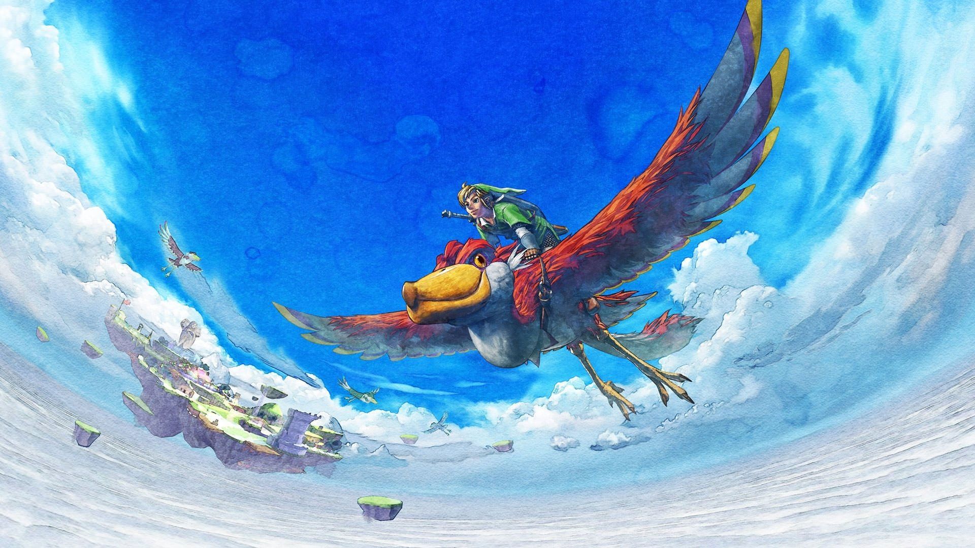 لینک در حال پرواز در آسمان در The Legend of Zelda: Skyward Sword