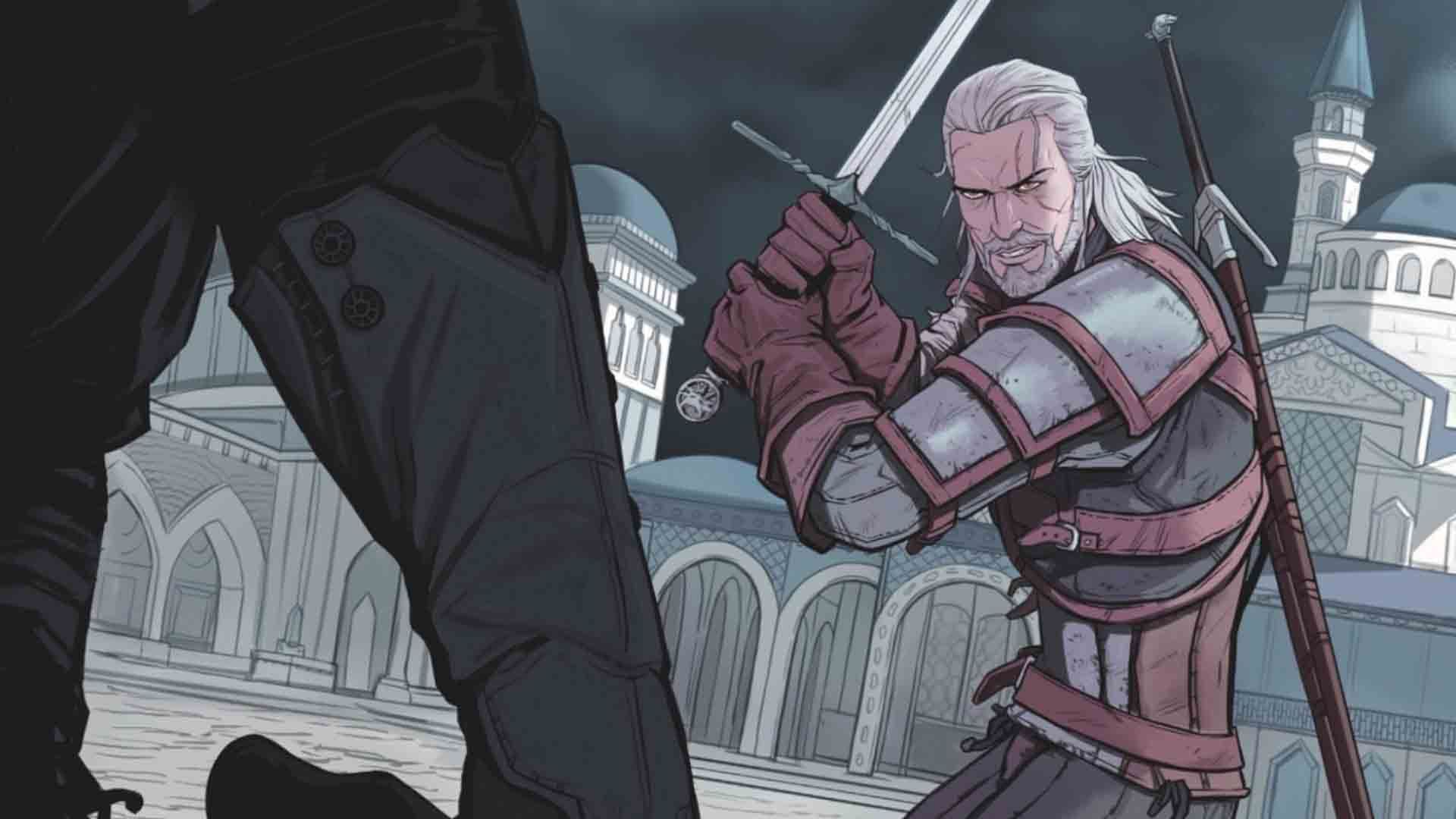 گرالت از ریویا، مشهورترین ویچر، به همراه زره و شمشیر در حال حمله به دشمن