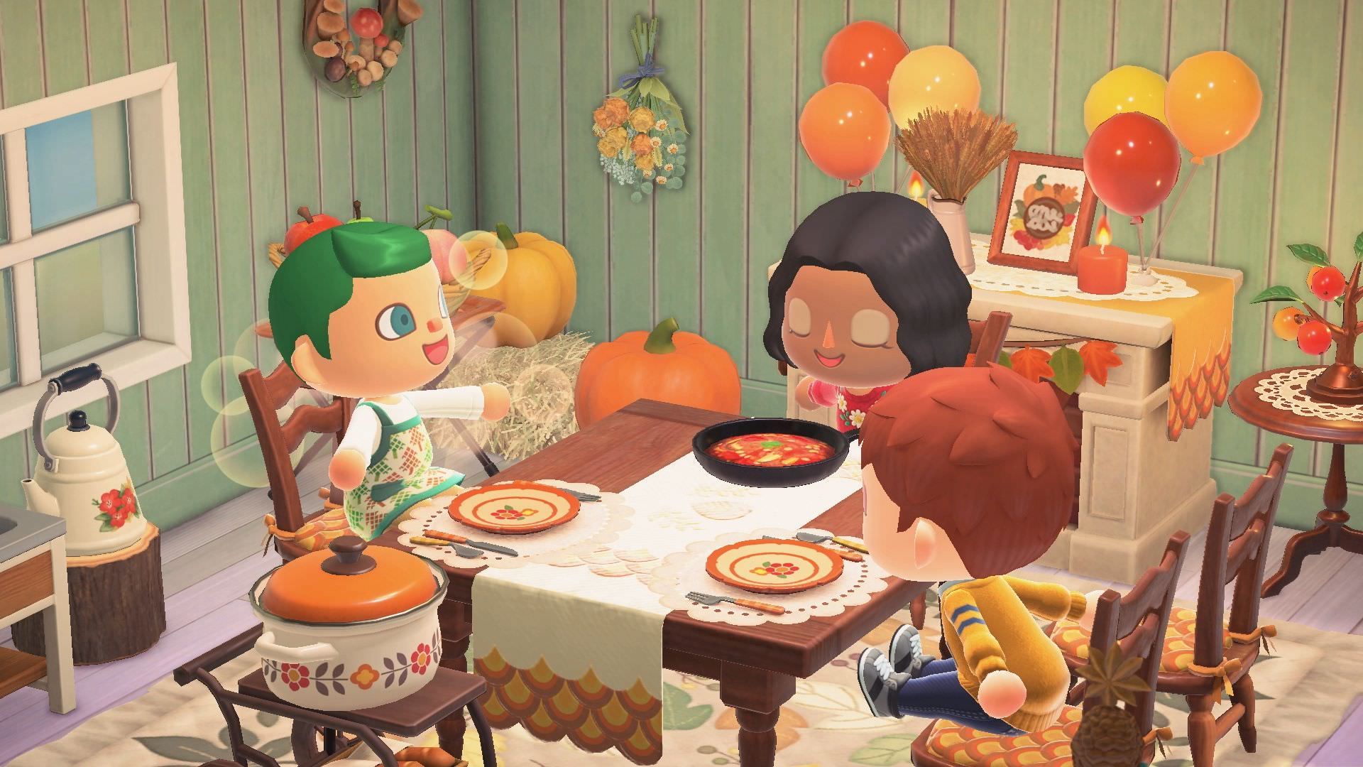 نشستن دور میز برای صرف غذا در بازی شبیه ساز Animal Crossing: New Horizons