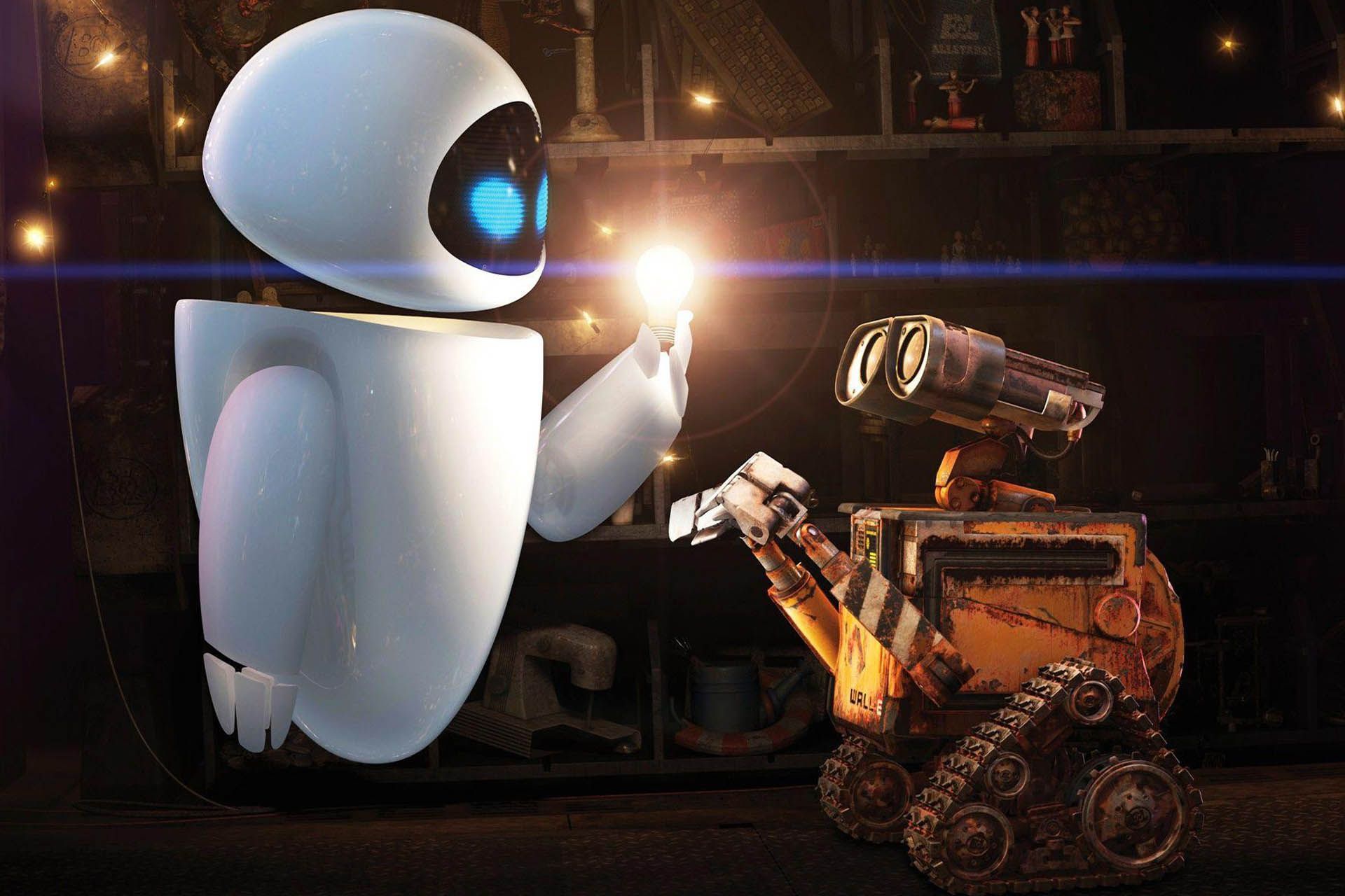 شخصیت وال-ای و لامپی که به ایو داد در فیلم Wall-e