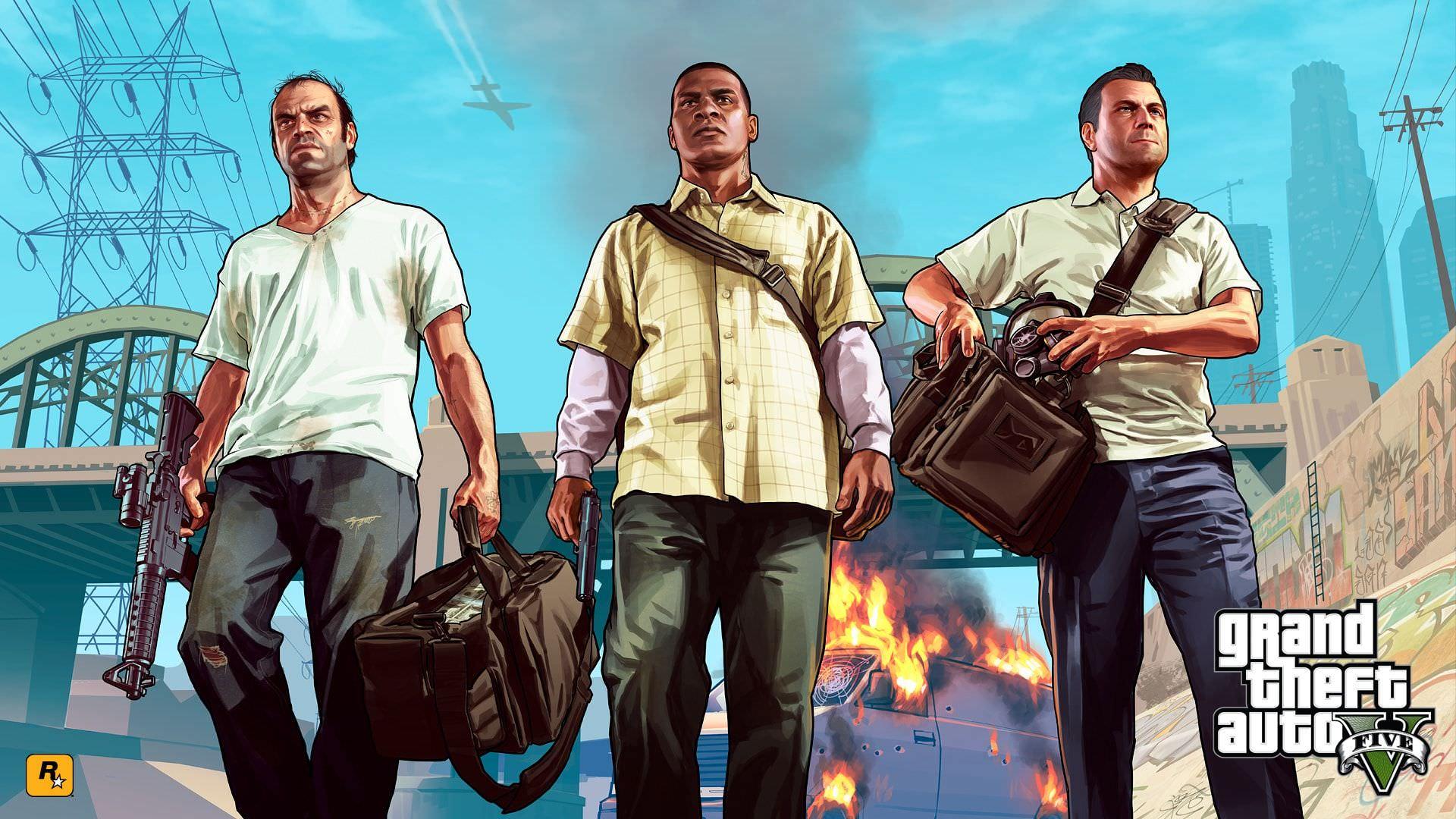 پوستر GTA V با حضور فرانکلین، ترور و مایکل