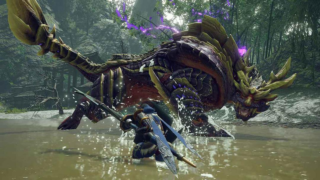 کاراکتر Monster Hunter Rise در حال شکار هیولا
