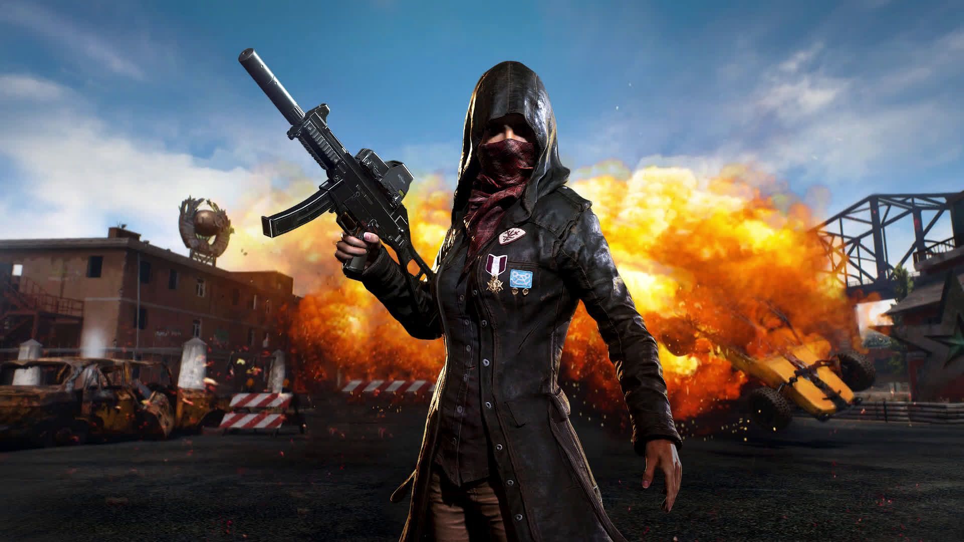 پوستر بازی PUBG و انفجاری در پشت شخصیت