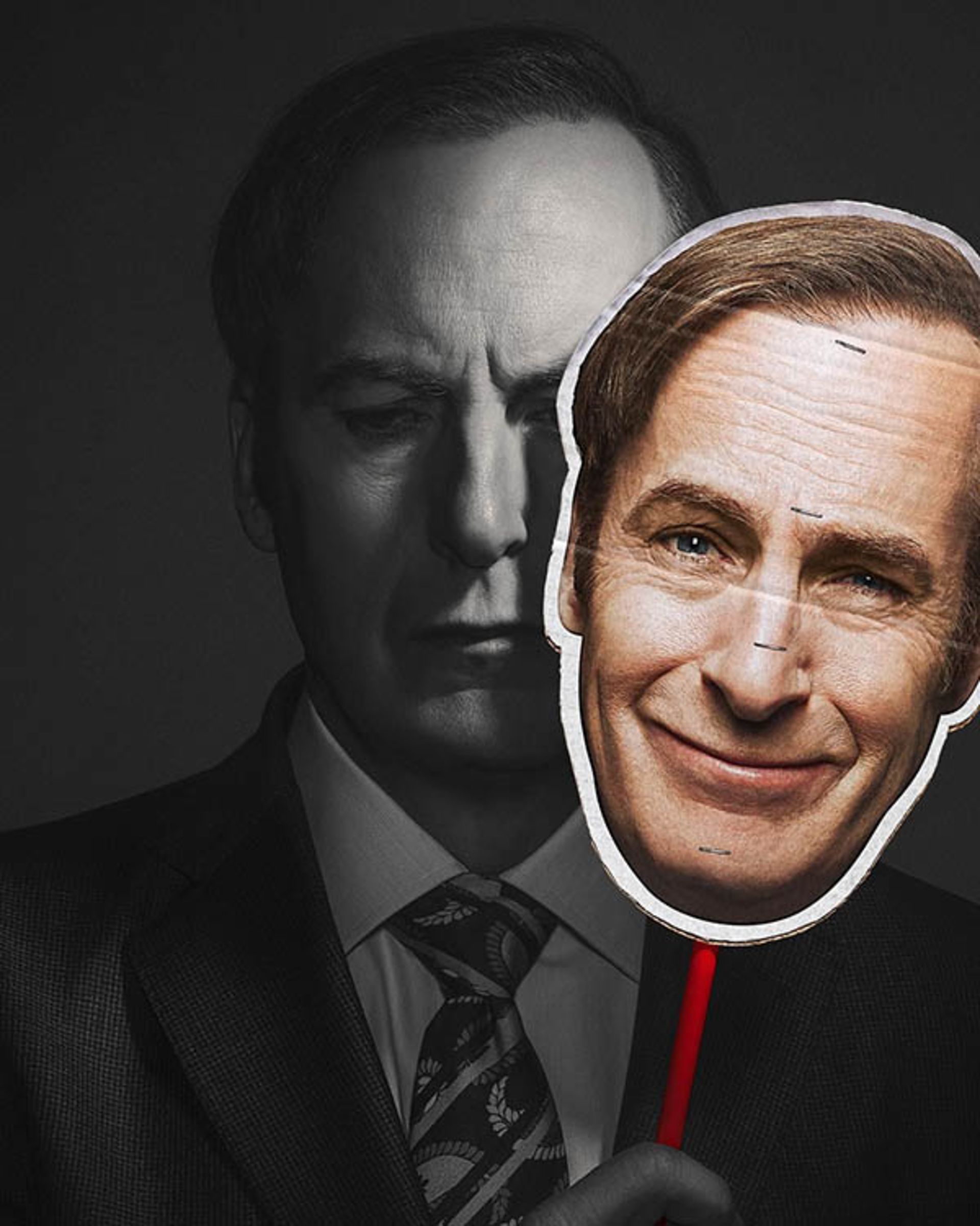 پوستر سریال better call saul با حضور باب اودنکیرک درحال نشان دادن تصویر خندان خود