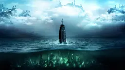 شهر خیالی بایوشاک (Bioshock) با برج مرکزی در میان ابرها و زیر آب