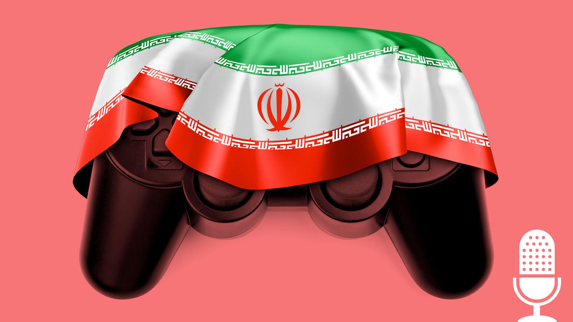 پرچم ایران روی یک کنترلر در کنار آیکون میکروفون