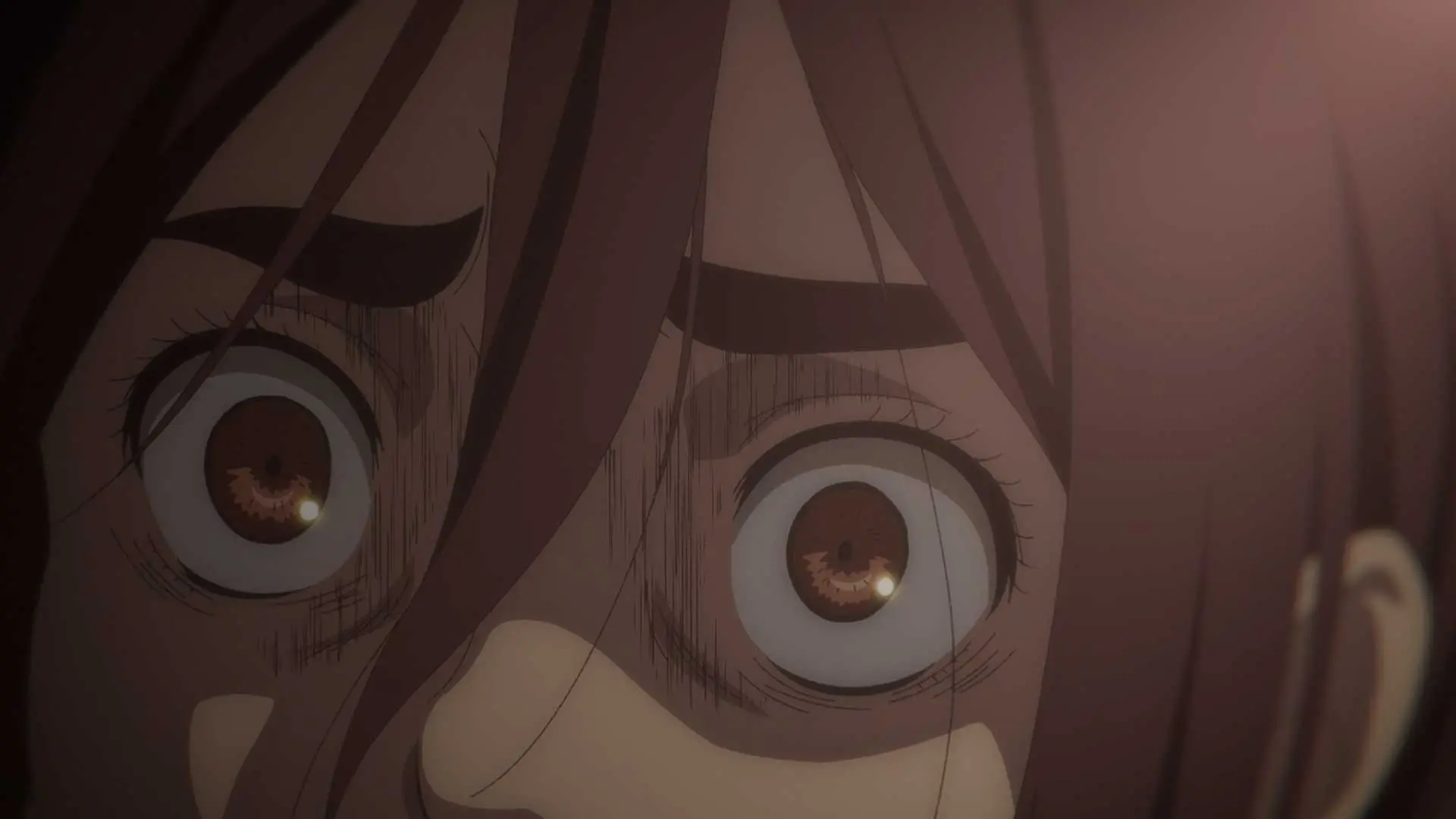 چشم های درشت و چهره بسیار نگران و وحشت کرده گبی در فصل آخر انیمه Attack on Titan
