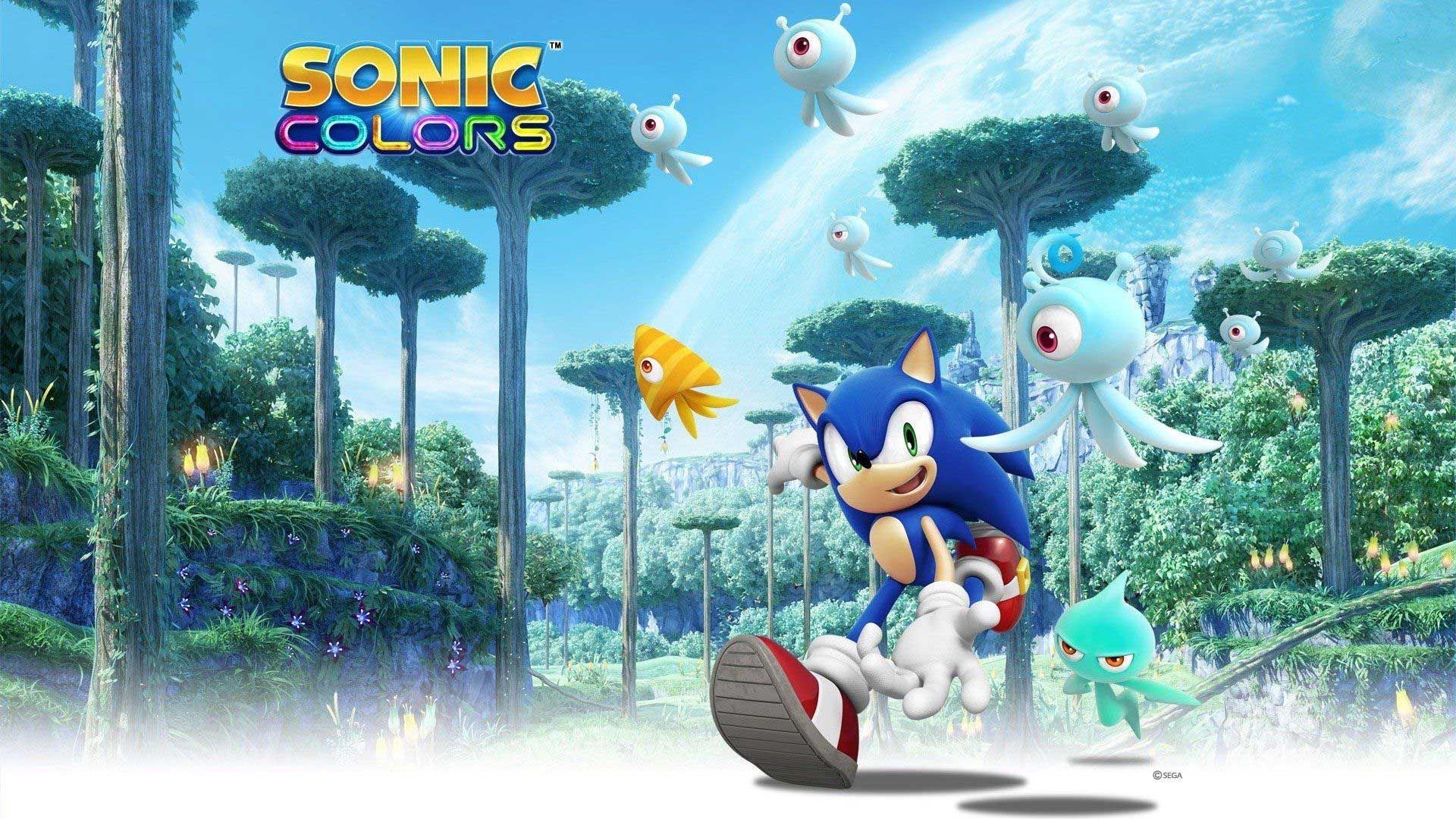 سونیک در حال دویدن کنار موجودات بامزه داخل جهان رنگارنگ بازی Sonic Colors