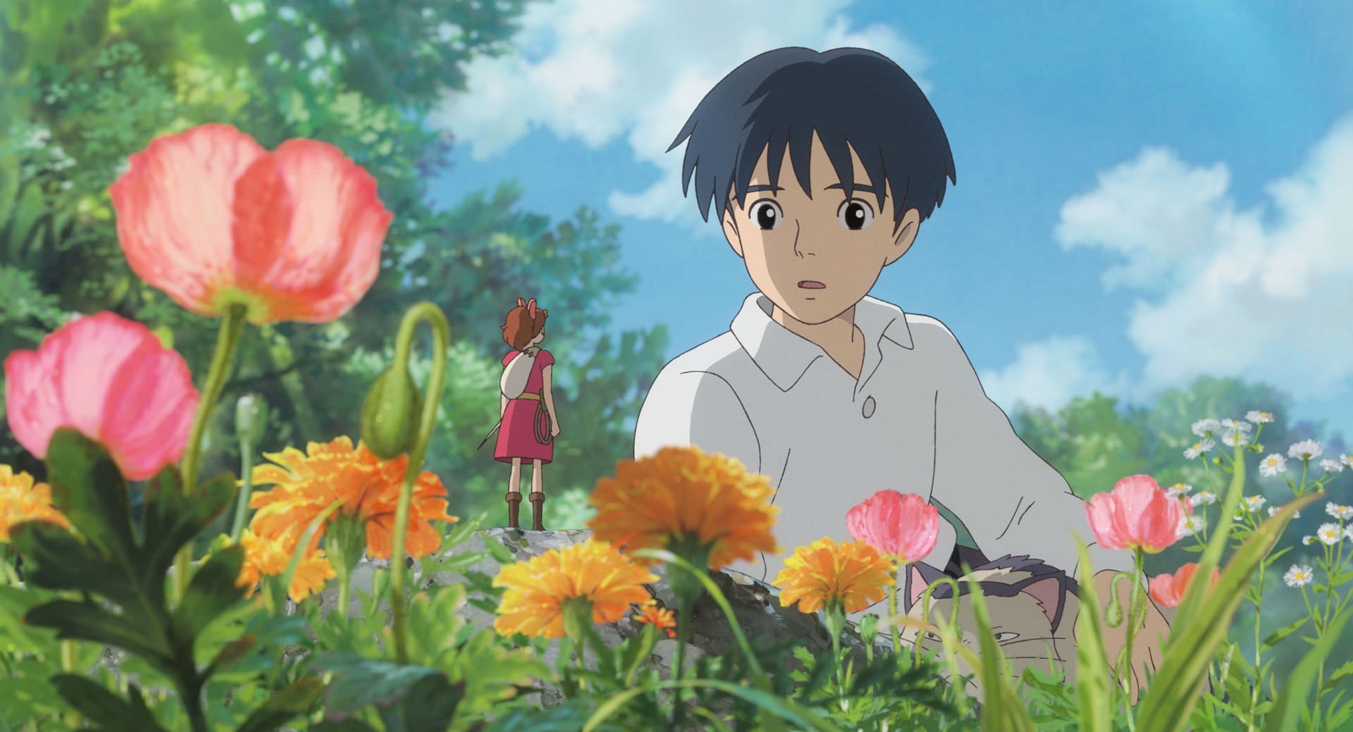 ملاقات آریتی و شو در دشت گل‌ها در انیمه The Secret World of Arrietty