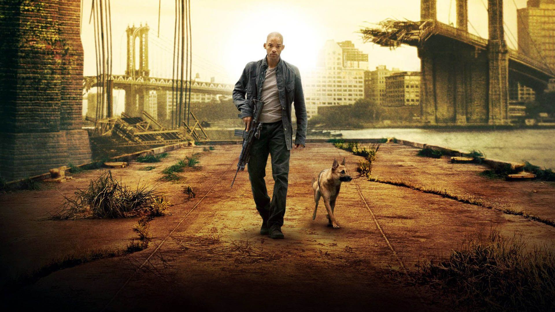 کاور فیلم i am legend با حضور ویل اسمیت و تصویری از پل خراب شده بروکلین