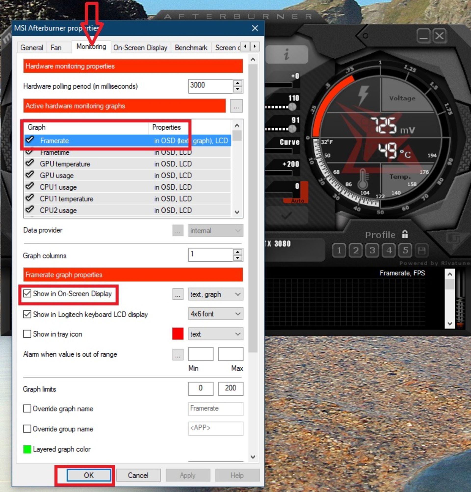 مراحل فعال سازی شمارنده فریم MSI Afterburner به صورت تصویری