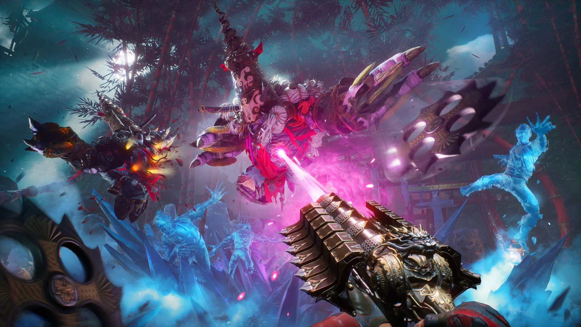 یک سلاح از بازی Shadow Warrior 3 در حال شلیک 