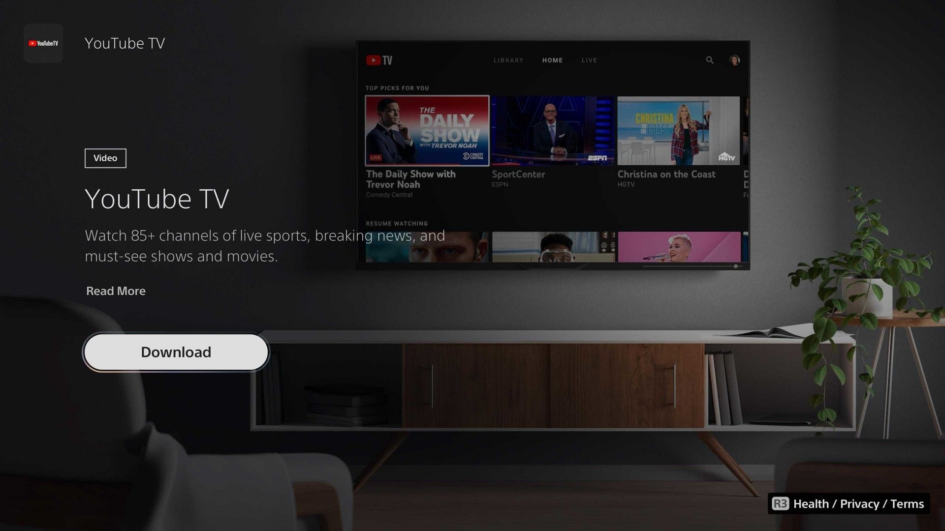 برنامه YouTube TV در پلی استیشن 5