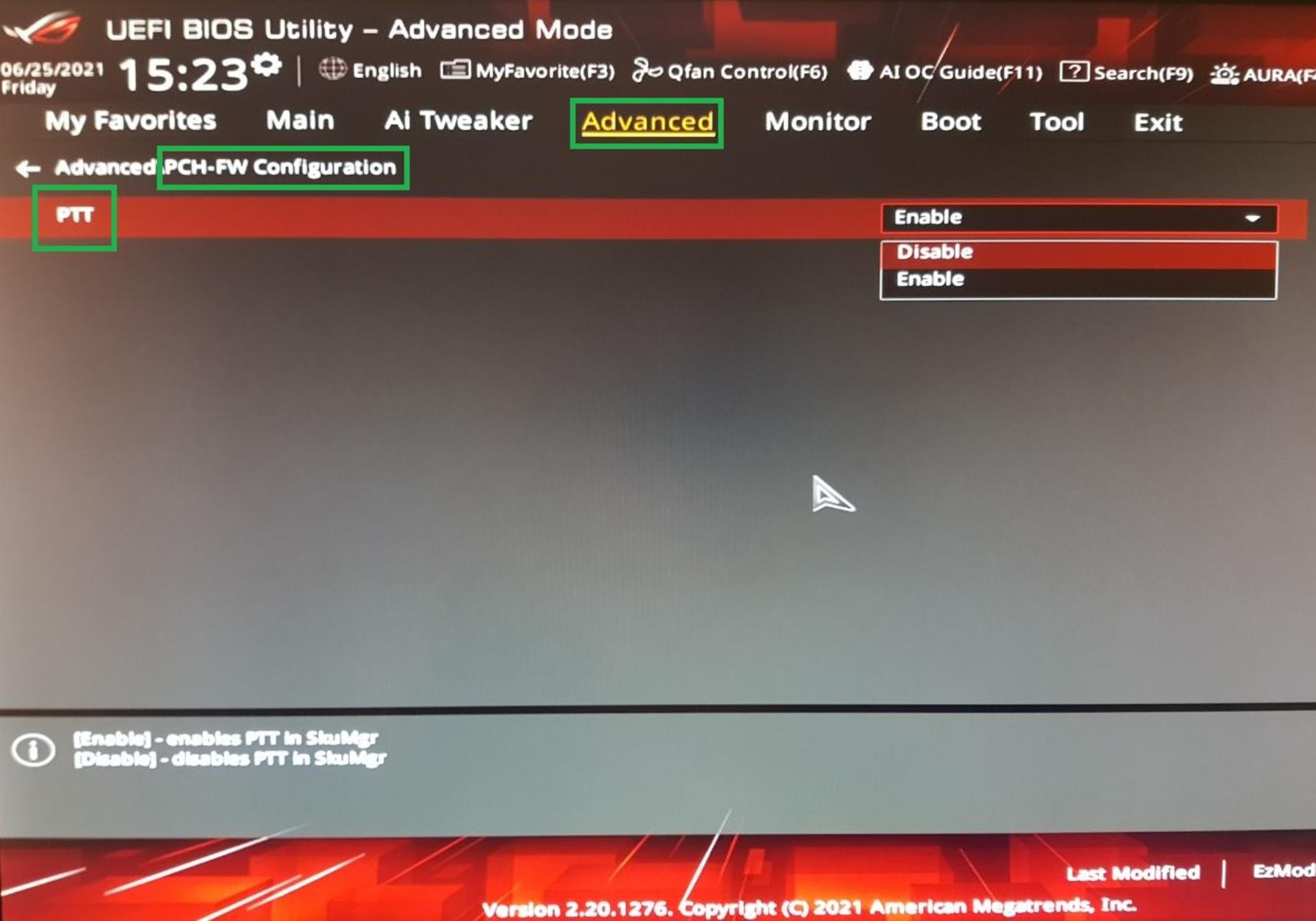 تنظیمات مربوط به TPM یا PTT در مادربرد Z490 با سوکت LGA 1200 برای پردازنده های Intel