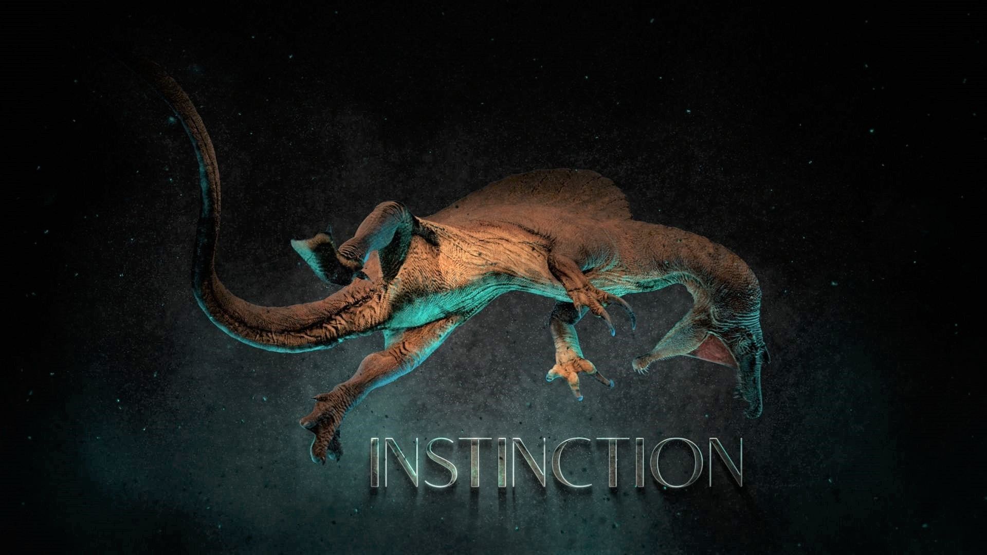 پوستری از بازی Instinction با حضور یک دایناسور