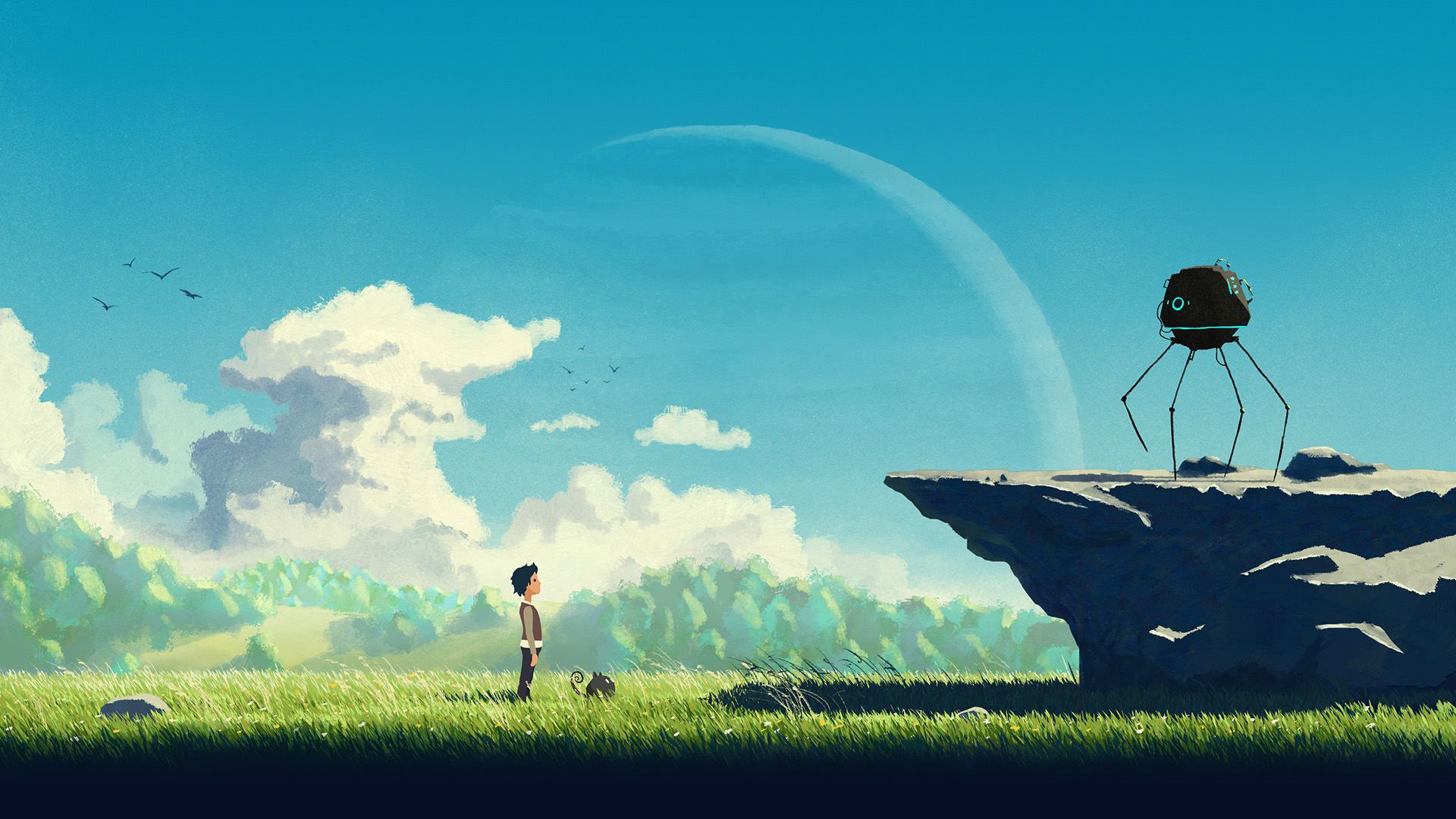 یک پسر نزدیک محیط باز سرسبز در بازی Planet of Lana 