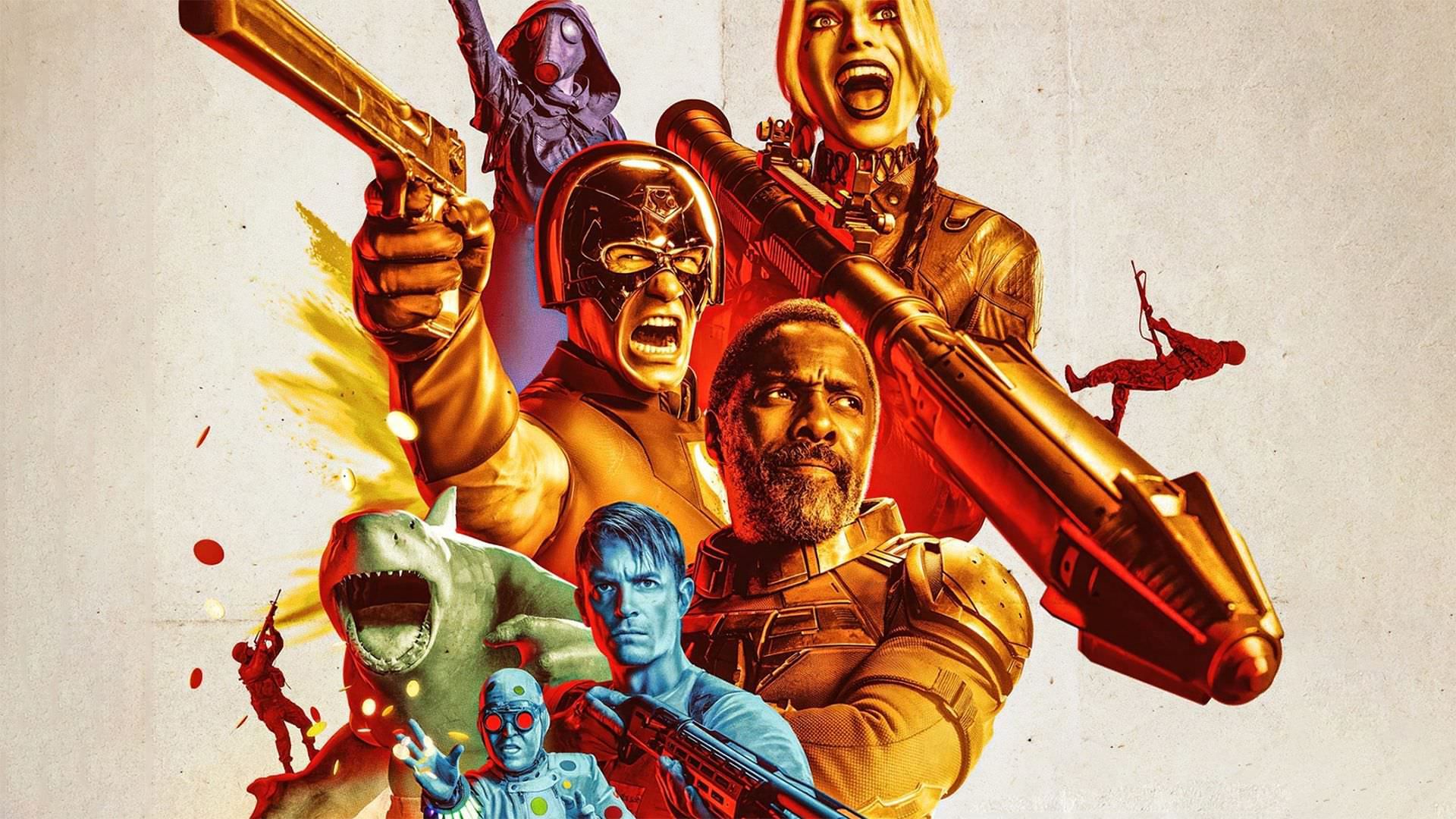 پوستر رنگارنگ فیلم The Suicide Squad جیمز گان با استایل فیلم های جنگی دهه ۷۰ میلادی و حضور شخصیت های خاص کمیک های دی سی