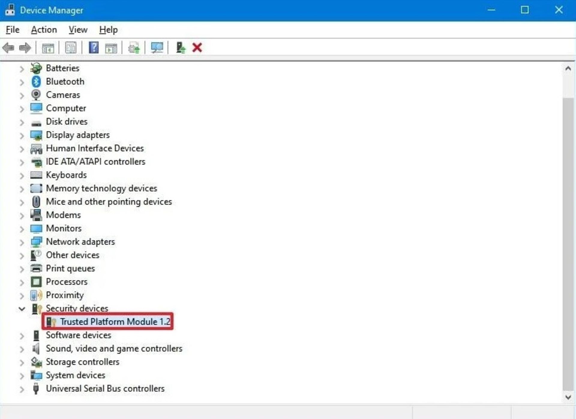 گزینه‌ TPM در Device Manager ویندوز 10