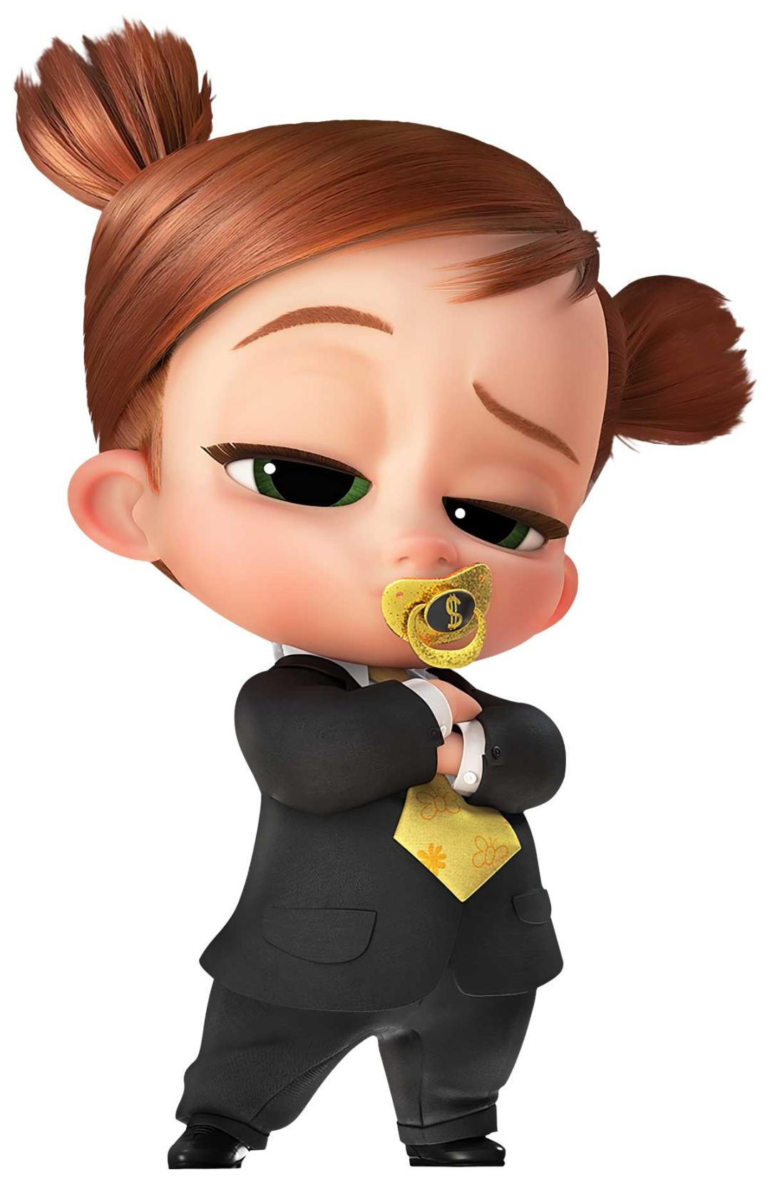 دختربچه با کت و شلوار و پستونک طلایی در انیمیشن Boss Baby Family Business