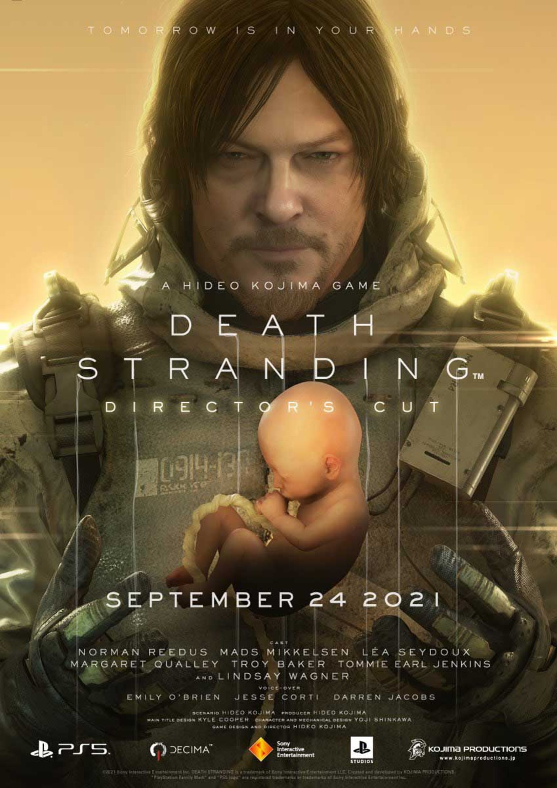 پوستر رسمی بازی Death Stranding Director's Cut با چهره نورمن ریداس و یک جنین
