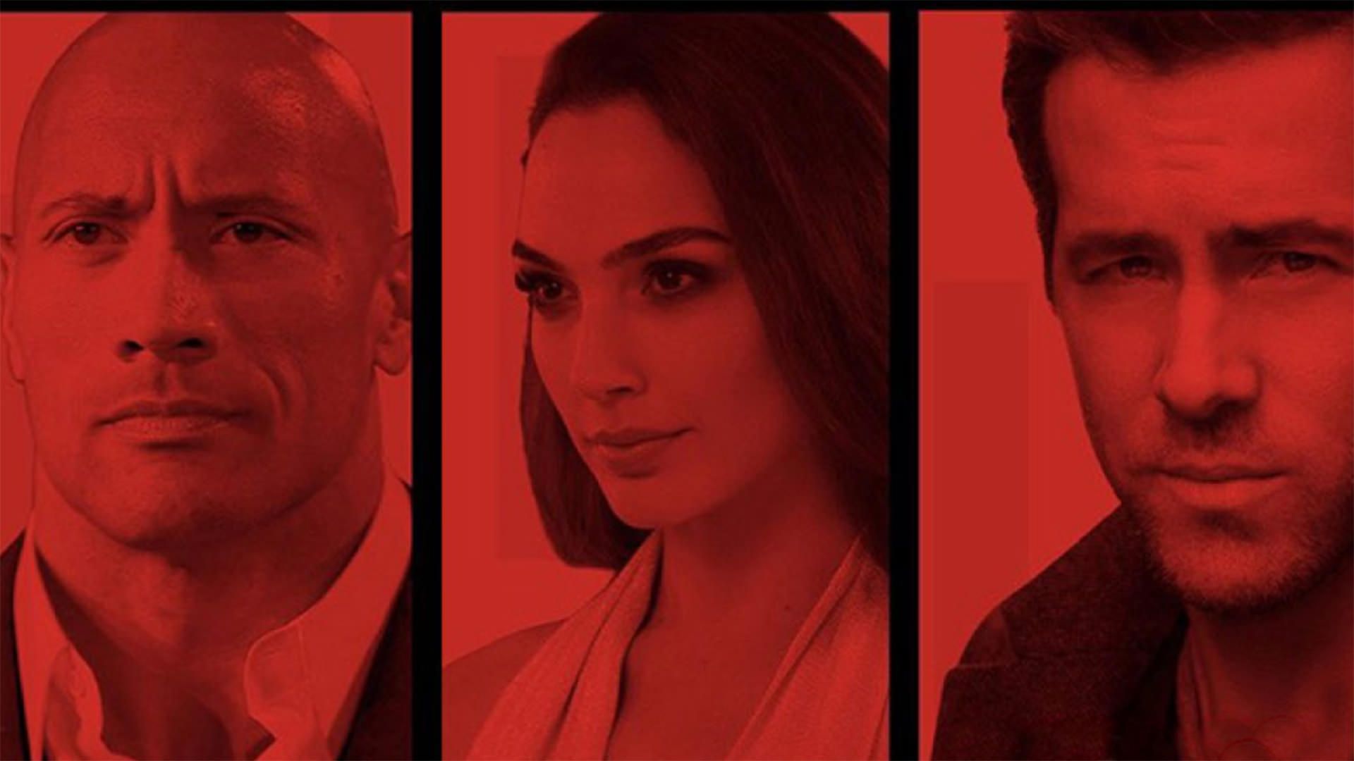 دواین جانسون، گل گدوت و رایان رینولدز در پوستر فیلم Red Notice