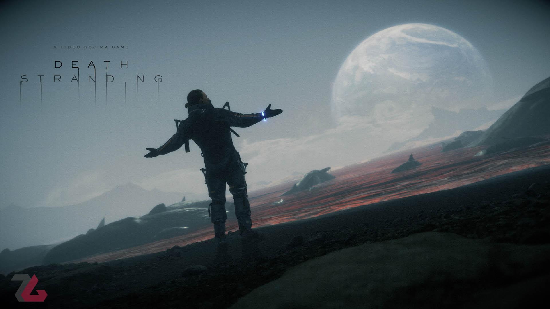 تصویری از منظره بازی death stranding با حضور شخصیت سم پورتر بریجس